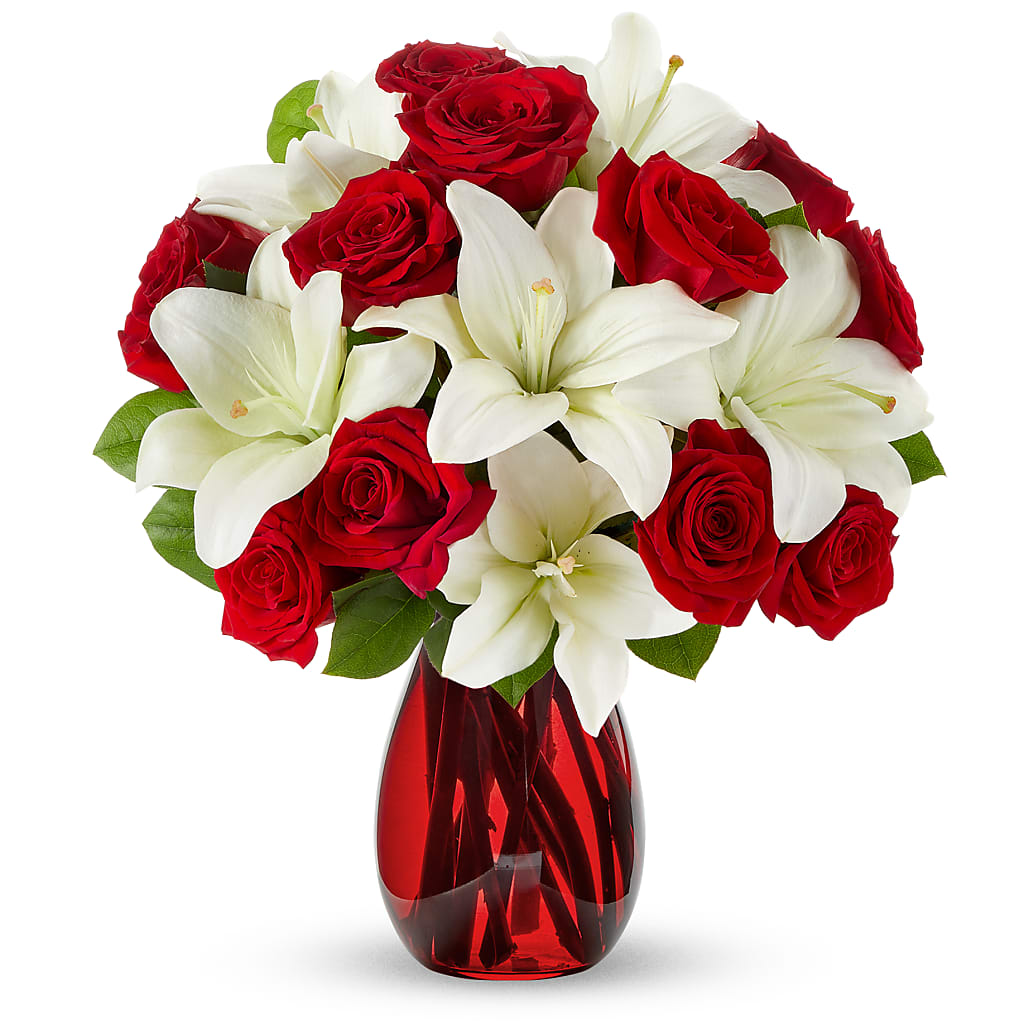 Classic Red Rose & White Lily Bouquet